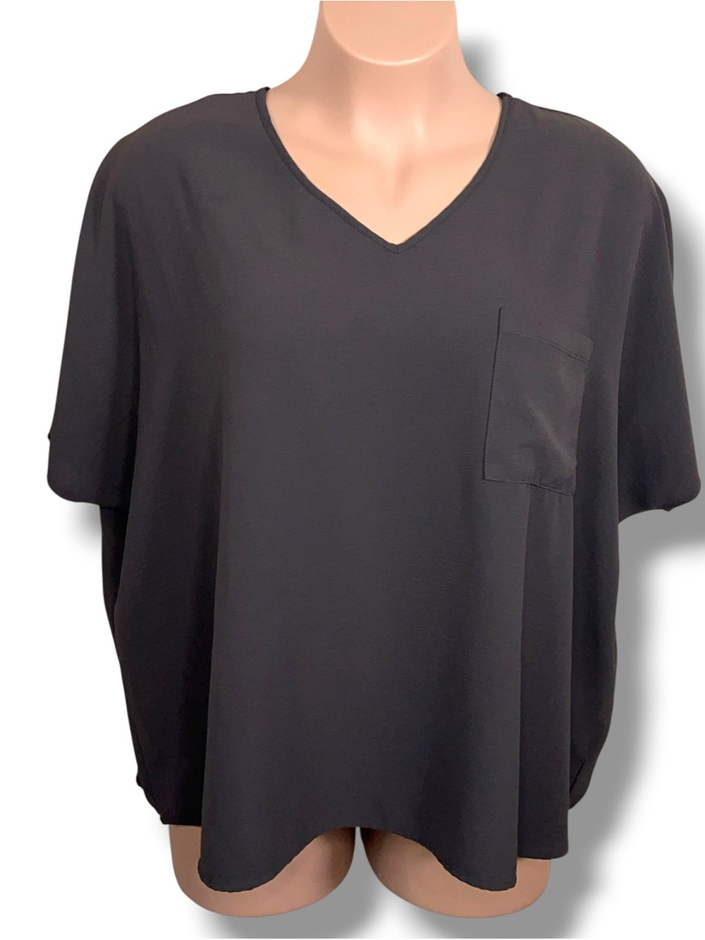 XL Zenana Dark Grey Charcoal Vneck Short Sleeve Blouse Top Brushed Texture